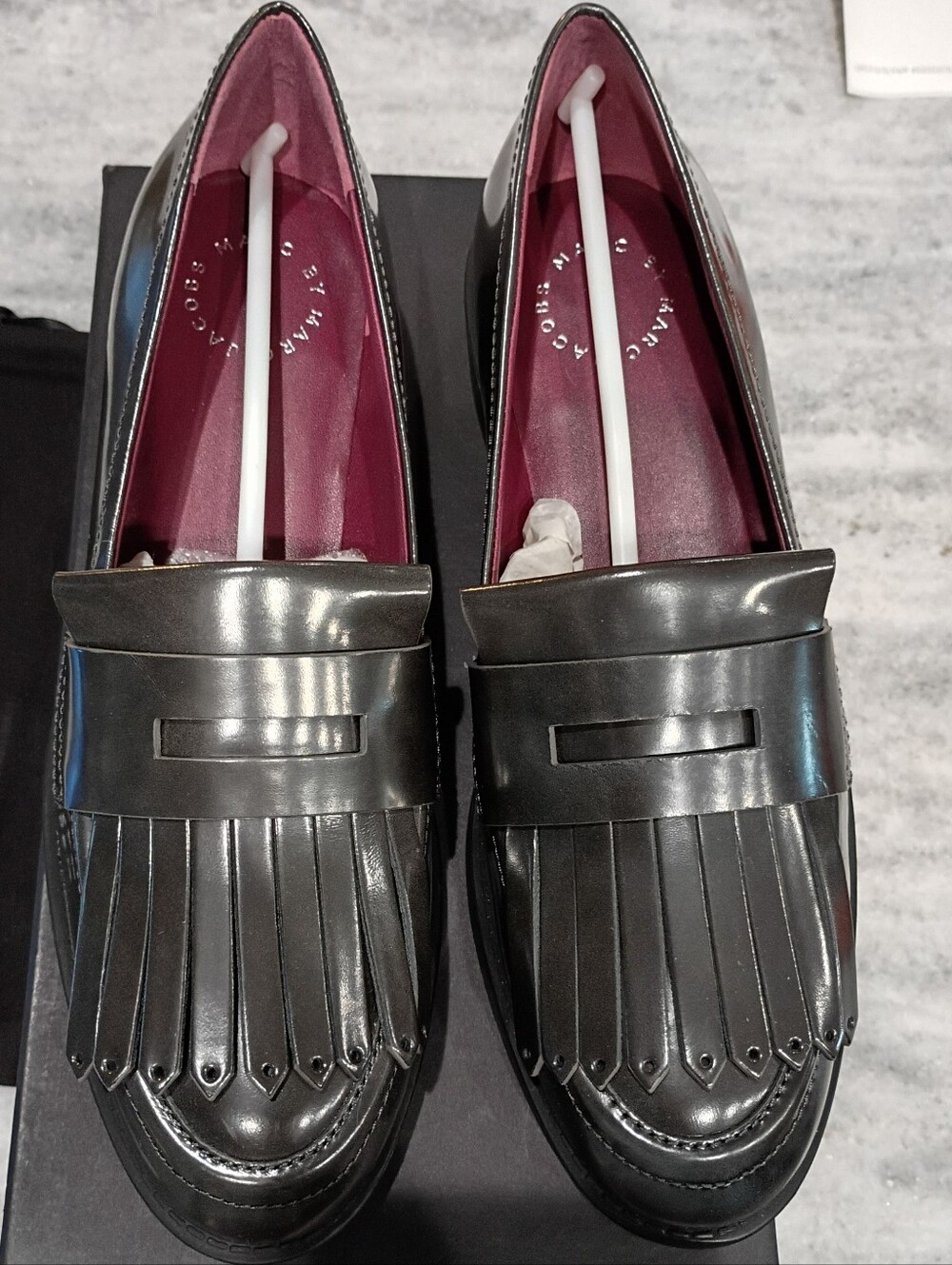Marc By Marc Jacobs Grey Leather Fringe Penny Loafers Women's Size 8 New